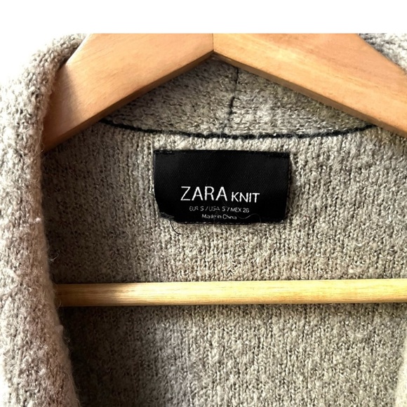 Zara Women’s Chunky Charcoal And Tan Knit Asymmetrical Drape-Front Cardigan SZ S - Picture 4 of 8
